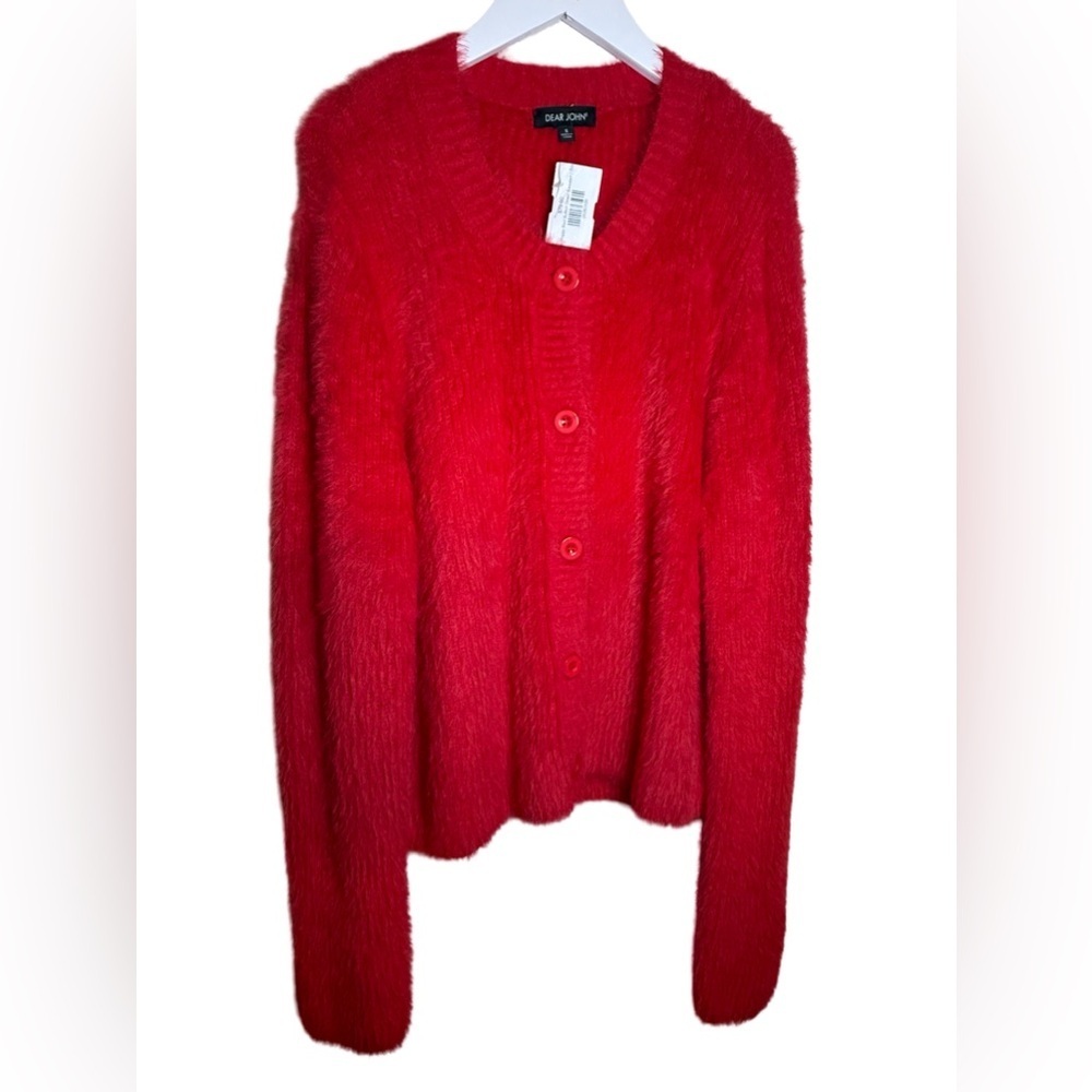 Dear John Fuzzy Poppy Red Button-Down Sweater - NWT - Picture 3 of 8